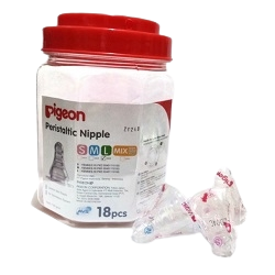 Deskripsi Pigeon Silicon Nipple S adalah alat sekunder untuk menyusui dalam bentuk dot bayi yang terbuat dari silikon lembut dan memiliki daya tahan baik terhadap panas ataupun bahan kimia. Ukuran S direkomendasikan untuk bayi baru lahir hingga tiga bulan untuk aliran yang lambat.